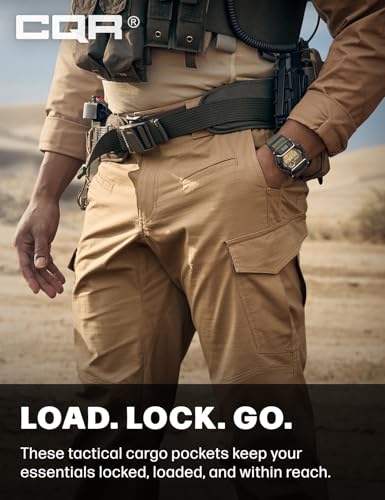 Image of CQR Men's Flex Ripstop Tactical Pants, Water Resistant Stretch Cargo Pants, Lightweight EDC Hiking Work Pants