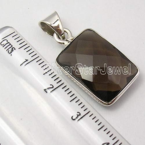925 Stamp Sterling Silver Smoky Quartz Necklace Pendant 1.1"4