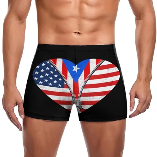 Melbrakin Bañador Deportivo para Hombre con la Bandera de Estados Unidos y Puerto Rico, Estilo bóxer novedoso.