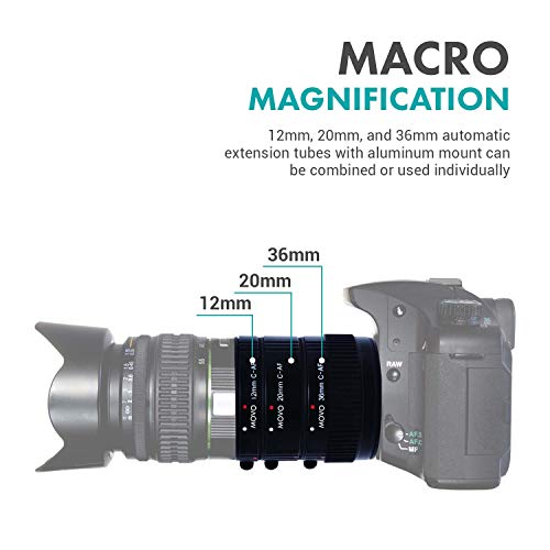 Movo Photo Af Macro Extension Tube Set For Canon Eos Dslr Camera With 12Mm, 20Mm & 36Mm Tubes (Economy Mount) #TOP2