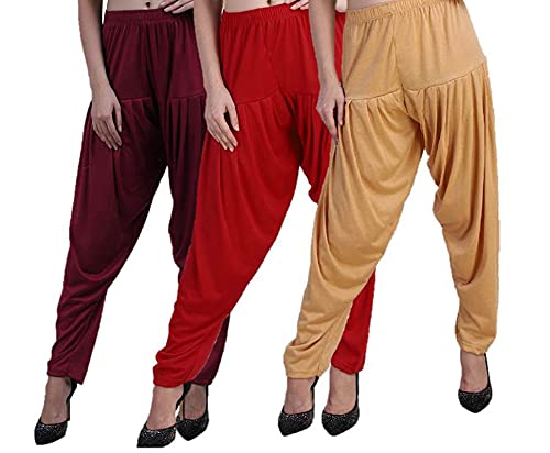 Image of CASUALS Women's Regular Fit Viscose Drawstring Patiala Harem Pants Combo Pack 3