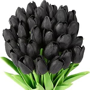 Tulipanes artificiales negros: 20 ramos para decoración moderna