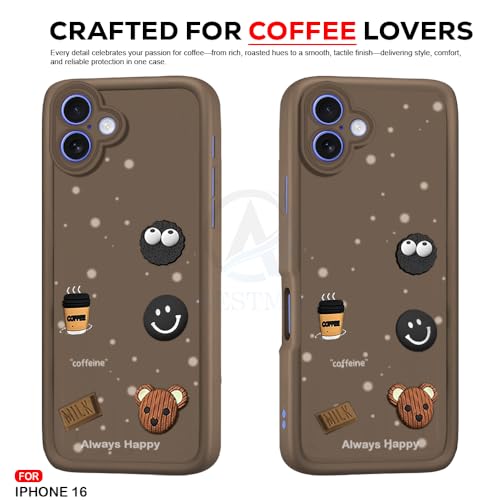 Image of AESTMO Back Case Cover for iPhone 16 Back Cover | Cute Fun Cartoon 3D Ball | Coffee Silicone Case | Full Body Protection | Camera Protection Back Cover for iPhone 16 (Brown)