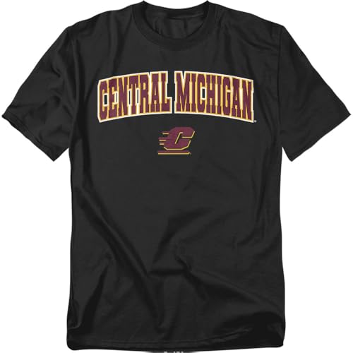 LOGOVISION Central Michigan University Arch Logo Black Unisex Adult T Shirt, Black, Large