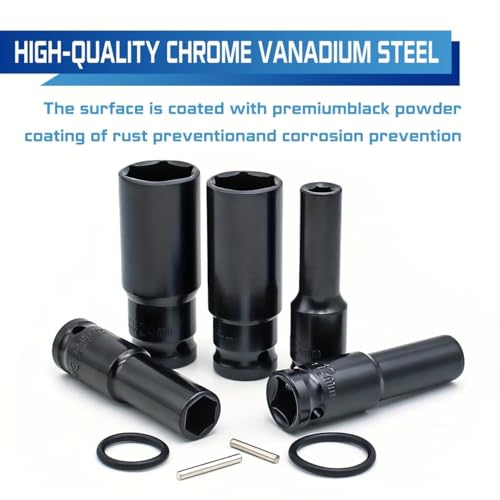 Image of 14 Pieces 1 /2-Inch Square Drive 78mm Deep Impact Socket Hex Set, 6-Point Standard Metric Sizes CR-V Steel 10mm to 24mm (14 in 1 impact socket set)