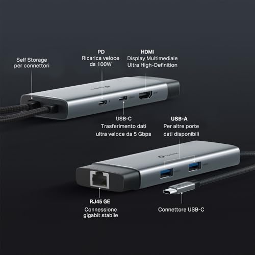 UH6120C Hub USB C 6 in 1, 1 HDMI 4K@60Hz, 1 Gigabit Ethernet, 1 PD Rapida a 100 W, 3 Porte di USB 3.0 (1 USB-C, 2 USB-A), SuperSpeed a 5 Gbps, Adattatore per Windows, Mac OS X, iOS, Android - Hub USB - Immagine 4