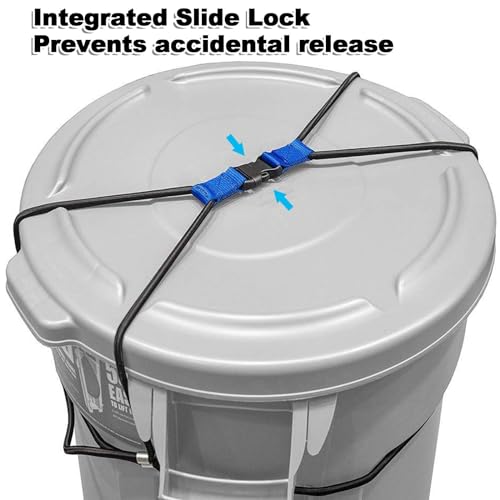 Image of SHUESS 4 PCS Trash Can Lock for Animals, Heavy Duty Bungee Cord Garbage Can Lock for 30-50 Gal Outdoor Garbage Cans, Nylon Plastic, Black, 1 Inch, 4 Count