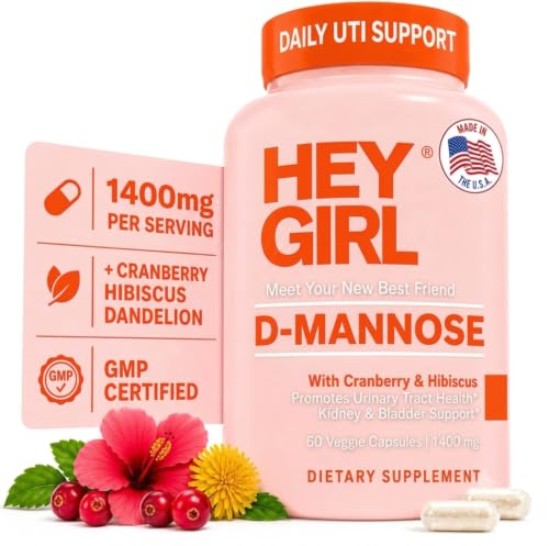 Hey Girl D Mannose Supplements for Women D-Mannose 1000mg UTI Pills with Cranberry Hibiscus & Dandelion - Urinary Tract Supplement Bladder & Kidney Health 60 Vegan Capsules