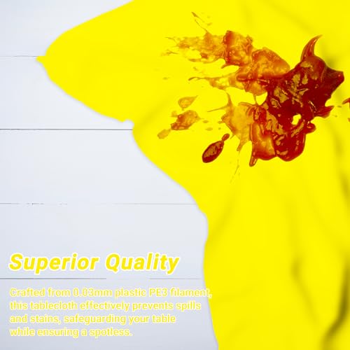 Image of QZYL 4 PCS Rectangle Tablecloth, 54 x 108 Inches Congratulations Decorations of Picnic Table Cover, Robust Yellow Table Cloth for Restaurant Party, Plastic Table Cloth of Leakproof and Waterproof