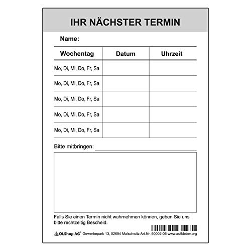 20 Block Terminzettel Praxis á 50 Blatt Kundentermin Arztpraxis Terminblock Ärzte Frisör Physio