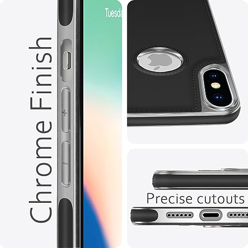 Image of Amazon Basics Back Cover iPhone X /Xs Silver Electroplated Chrome | Full Camera Protection | Chrome Leather | Flexible Pu Leather Bumper Case (Black)