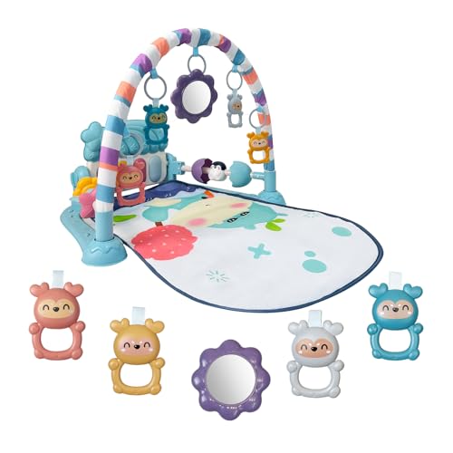 Image of Cuterabit Baby Tummy Time Play Mat, Kick and Play Piano with Music and Light, Activity Gym Center for Newborn Babies Infants Boys Girls 0-3-6-9-12 Months (Blue)