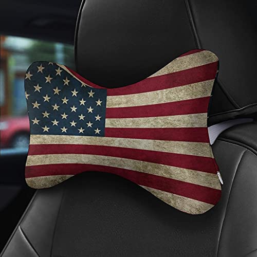 Bagea-Ka American Flag Patriotic USA Bald Eagle Pattern 2PCS Car Neck Pillow Memory Foam Head Rest Support Cushion for Travel Car Seat Reclining Gaming Office Chair, white, One size
