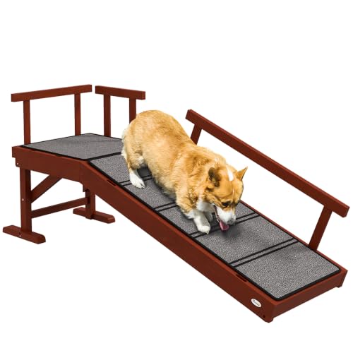 PawHut Dog Ramp for Large Pets with Removable Guardrails 49" Long, Brown