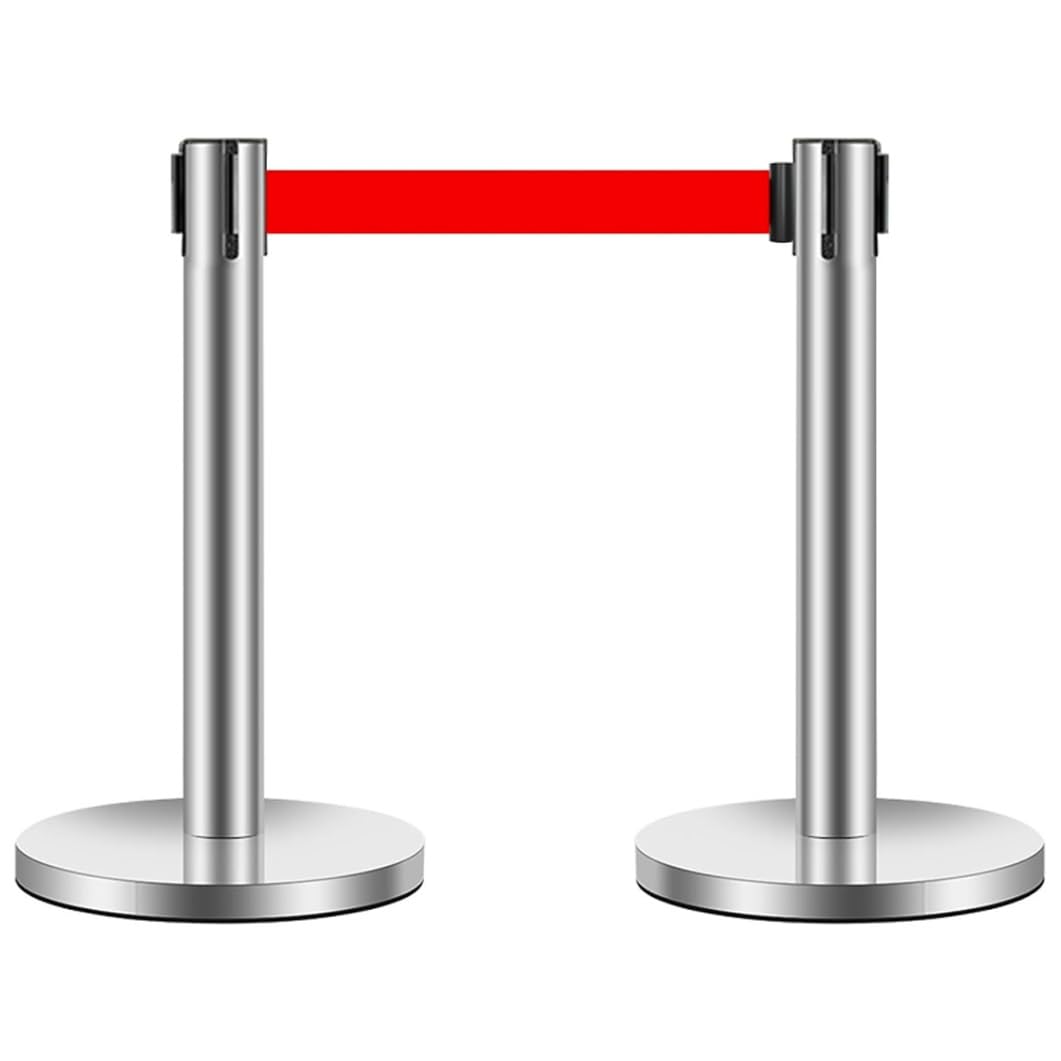 Aioneer Crowd Control Stanchions Set, Commercial Stanchion Post With Retractable Belts And Sand Injection Base For Airports, Theaters, Banks-3m/9.8ft Silver-2 Pack