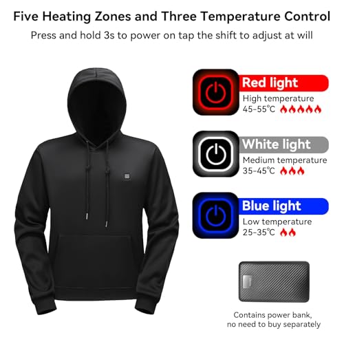 Mens Heated Pullover Hoodie with Battery, Lightweight Electric Heating Hooded Sweatshirt Winter Outdoor Warm Jacket2