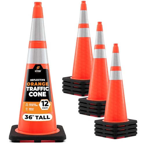 Image of Xpose Safety 36 Inch Orange Traffic Cones with 6 inch & 4 inch Collars, 12-Pack