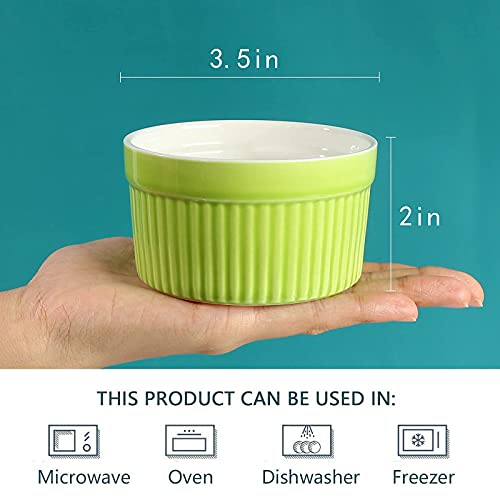 6oz Porcelain Ramekins, SZUAH 3.5 INCH Classic Style Baking Ramekins Souffle Dishes for Creme Brulee, Souffle, Appetizer, Custard, Pudding, Dipping Bowl, Set of 8, Green