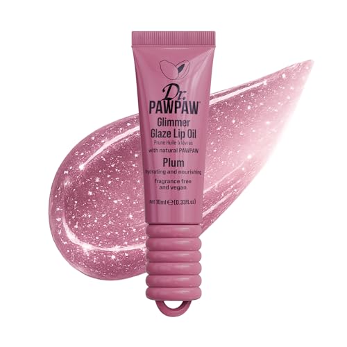 Dr.PAWPAW Glimmer Glaze Plum Lip Oil 10ml, Hydrating Glossy Lip Oil with Sheer Plum Tint and Shimmer, Non Sticky Vegan Lip Care for Juicy Glazed Lips