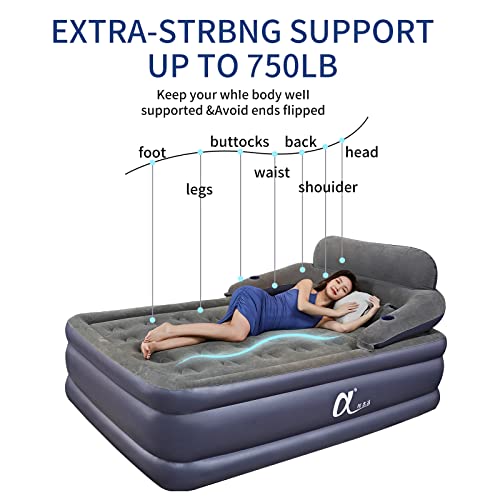 A-Er-Fa Queen Size Air Mattress With Headboard , 3 Mins Quick Inflation/Deflation Inflatable Airbed , 20 Inches High Blow Up Bed With Comfortable Flocked Top For Home Guest Travel Camping(Queen) #TOP3