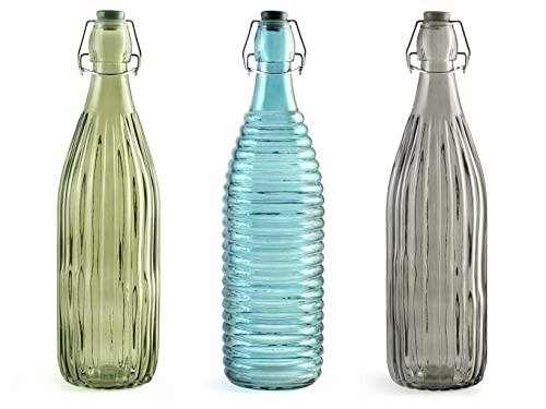 H&H Botella de vidrio Jungle, verde, verde oliva y azul, Lt 1, 9889400, varios colores, 1 unidad