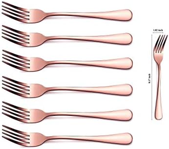 Kyraton Rose Gold Dinner Fork 6 Pieces, Stainless Steel 20.5cm Forks Rose Gold Titanium Plating Silverware, Copper Forks Set of 6
