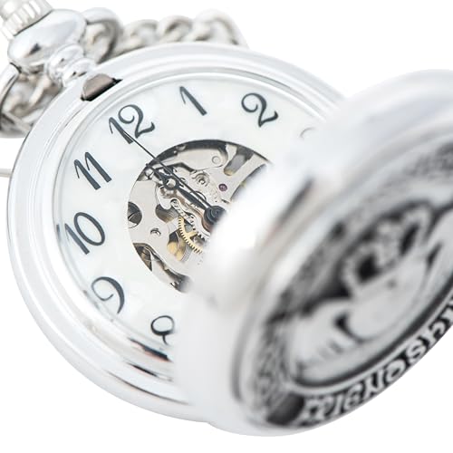 Image of Biddy Murphy Pocket Watch for Men, Traditional Irish Claddagh Pewter Cover, Stainless Steel Case, Classic Mechanical Hand Wind Up with Chain