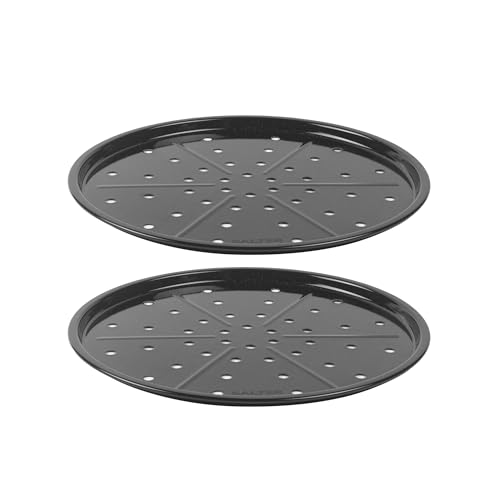 Salter Brilliance Pizza Pan Set – 2 x Round Baking Trays, Vitreous Enamel Non-Stick Coated Steel, Dishwasher Safe, Made in The UK, 33 x 33 x 1.5cm, PFAS-Free, for Pizza/Garlic Bread, Black Speckled