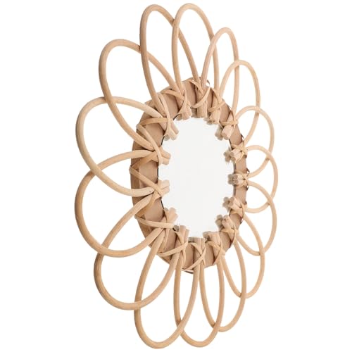 LALAFINA Espejo Tejido de Pared Decorativo de Mimbre Natural, Diámetro 28 Cm, Espejo de Tocador Colgante para Baño y Dormitorio, Adorno Artesanal para Decoración Interior
