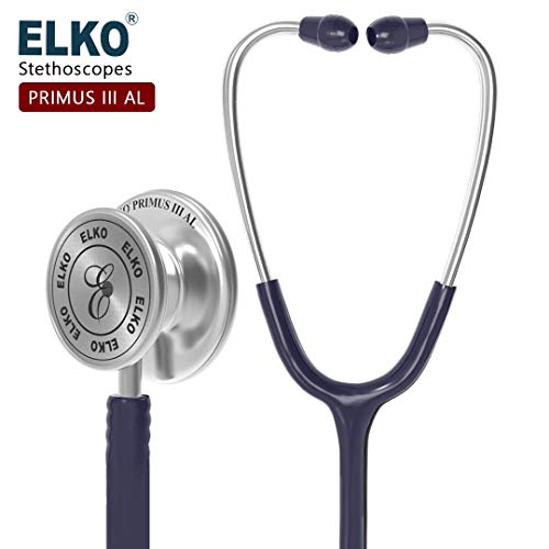 Image of ELKO EL-160 Primus III AL Aluminum Head Stethoscope For Doctors and Medical Students | Double Sided Chest Piece For Adult & Pediatric Patients | U-Shaped PVC Tubing | Soft Sealing Ear Knobs (Blue)