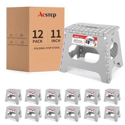 Image of 12 Pack 11 Inch Folding Step Stool, Sturdy Plastic Foldable Step Stool for Kids & Adults, Non Slip Lightweight Collapsible Foot Stools Holds 300 lbs, Ideal for Kitchen, Bathroom, Outdoor, Gray
