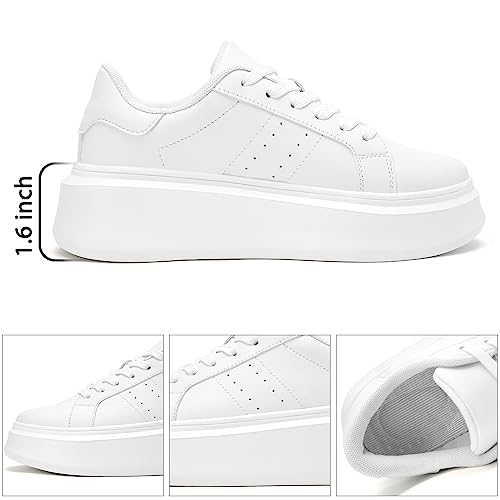 White Platform Sneakers for Women - Ultra Lightweight Classic Leather Walking Tennis Shoes Comfortable Lace Up Fashion Casual Shoes for Indoor Outdoor Travel Work2