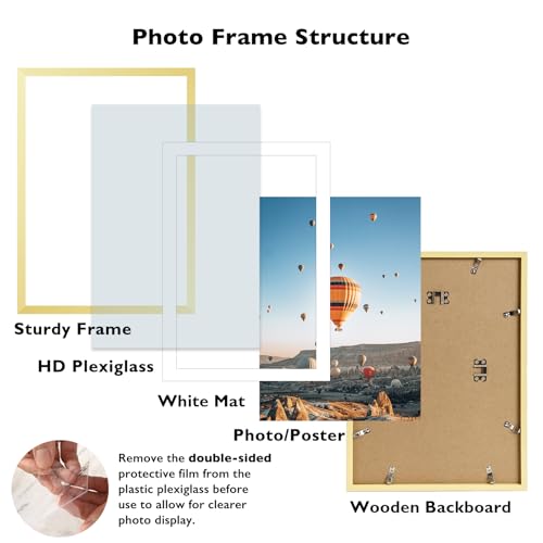 Image of JCJMY 13x20 Picture Frame with 11x17 Mat, Display Photo 11x17 with Mat or 13 x 20 Without Mat, Wall Hanging Large 13 by 20 Poster Frame with Plexiglass, Gold