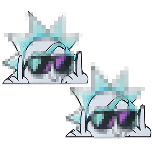 2PCS Rick Sticker, Waterproof Reflection Cartoon Anime Decals, Rick and Morty Stickers for Car Suv Trunk Ship Window Bumper Motorcycle Mailbox Computer Laptop Backpack Luggage (Middle, Coooolest Rick)