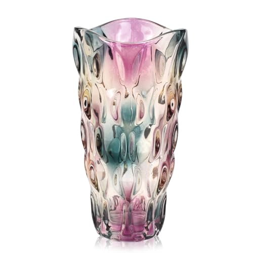 Dokeno Vase à Fleurs Grand Moderne en Verre Coloré Dégradé Fait à la Main, Cadeau Parfait pour l'anniversaire, la Fête des Mères, Noël, pour Femmes, Maman - Décoration Exquise pour Maison et Bureau