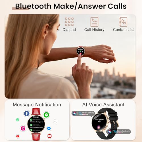 Image of Smart Watches for Women, 1.27'' Smart Watch (Answer /Make Calls) Compatible with iPhone /Android Phones, IP68 Waterproof Fitness Tracker Watch with Sleep Monitor,100+ Sports Modes (Red)