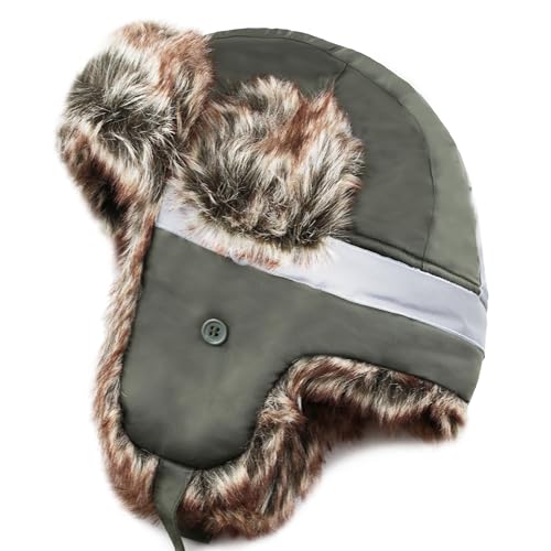 Image of Faux Fur Safety Reflective Aviator Trapper Hat Snow Ski Trooper Winter Cap