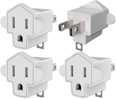 JACKYLED 4 Pack ETL Listed 3-2 Prong Grounding Outlet Adapter, 3 Prong to 2 Prong Adapter Converter, Portable Fireproof 392℉ Resistant Heavy Duty Wall Outlet Plug for Household Appliances Industrial