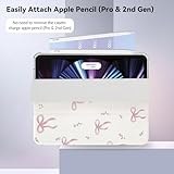 NITITOP Compatible for iPad Pro 6/5/4/3(2022/2021/2020/2018 6th/5th/4th/3rd Generation 12.9-Inch) Case with Pencil Holder Cute Floral Bow Ribbon Trifold Stand Soft TPU Protective-Flower Bow - Image 6