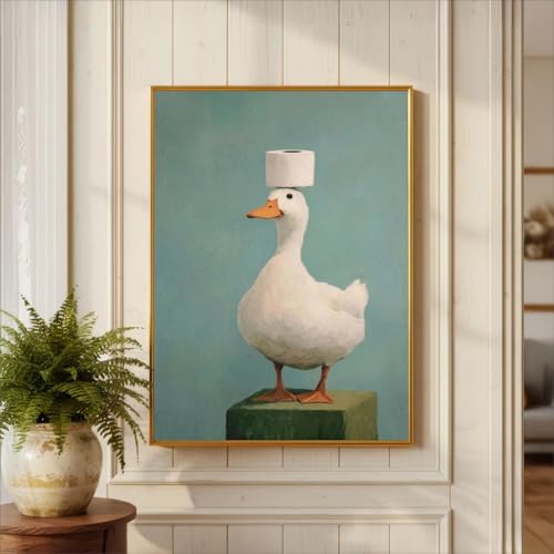 Funny Bathroom Canvas Wall Art Vintage Humor Bathroom Decor Funny Animal Wall Art Cute Duck Picture Poster Toilet paper Artwork Quirky Animal Painting Prints for Toilet Restroom Decor 16x24in Unframed — view 5
