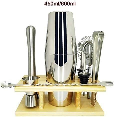 Set de Coctelera Profesional de Acero Inoxidable con 10 Piezas y Soporte de Madera miniatura 4