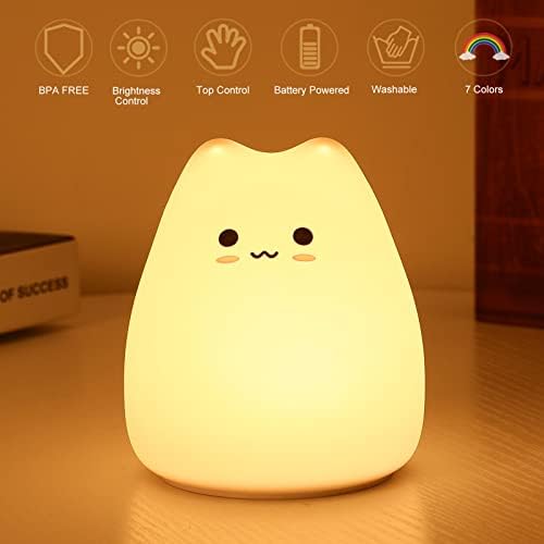 Night Light for Kids, Kitty Cat Nursery Night Lights 7 Color Table cat Lamp Room Decor, Cute LED Multicolor Kawaii Gifts for Baby Children Toddlers Teen Girls
