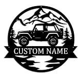 Custom Name Off Road Wall Sign – Personalized Iron Metal Art with Mountain Jeep Design – Garage Decor, Truck Lover Gift, Man Cave Wall Hanging
