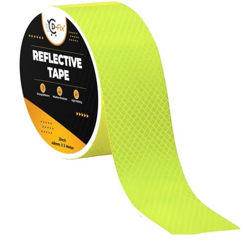Image of D-fix High Intensity Radium Reflective Tape - 5 Meters in Length - 48mm / 2 inch Width - 1 Roll Per Pack - Car Bike and commercial vehicles Conspicuity reflective warning Tape (Neon Green)