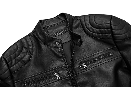Image of WULFUL Men's Stand Collar Leather Jacket Motorcycle Lightweight Faux Leather Outwear