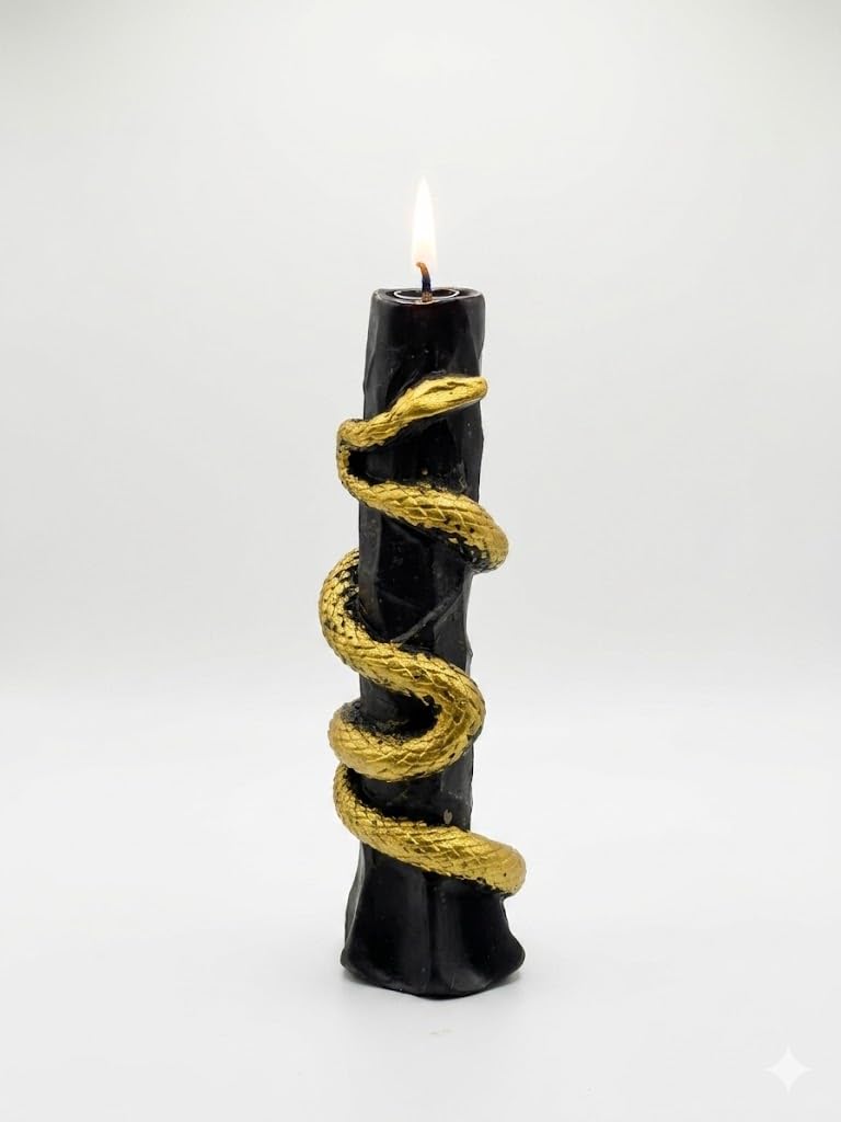 Prosperity & Transformation Ritual Pillar Candle, Golden Serpent Theme, Pack of 1 Pillar with Golden Snake-image-4