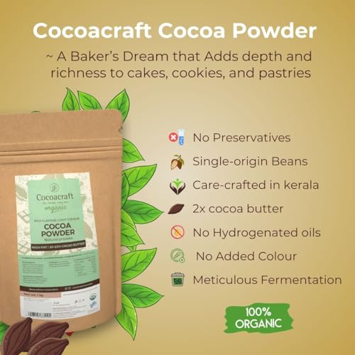 Image of Cocoacraft Light Organic Cocoa Powder with 20% Cacao Butter (1KG) 100% Natural Process | Handmade Artisanal Cocoa Powder from Kerala | Used in Baking, cooking, etc.