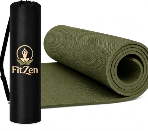 Image of Yoga Mat for Women and Men 4mm with Carry Strap EVA Material Extra Thick Exercise Mat for Workout Yoga Fitness Pilates and Meditation, Anti Tear Anti Slip For Home & Gym Use (Olive)