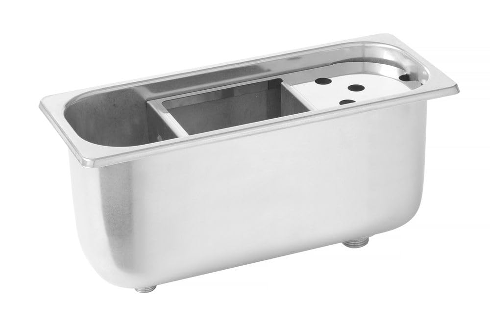 HENDI Lavador de cucharas para helados, línea de suministro de agua de 3/8", línea de drenaje de 3/4", 270x111x(H)115mm, acero inoxidable AISI 304
