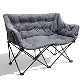 RELAX FIELD Doppel Campingstuhl Faltbar, Campingsofa für 2 Personen 320kg, Campingsessel Gepolstert, Camping Sofa mit 2 Sitzer für Outdoor Indoor, Grau